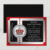 Rood Zwart Zilveren Prins Baby Douche Uitnodiginge Kaart (Voorkant / Achterkant)