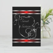 Rood Zwart Zilveren Werveltje Elegant Sweet Sixtee Kaart (Staand voorkant)