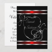 Rood Zwart Zilveren Werveltje Elegant Sweet Sixtee Kaart (Voorkant / Achterkant)