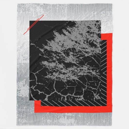 Rood, zwart, zwart en grijs gestreept  fleece deken (Voorkant)