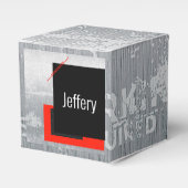 Rood, zwart, zwart en wit krijtstreep print bedankdoosjes (Voorkant Zijde)