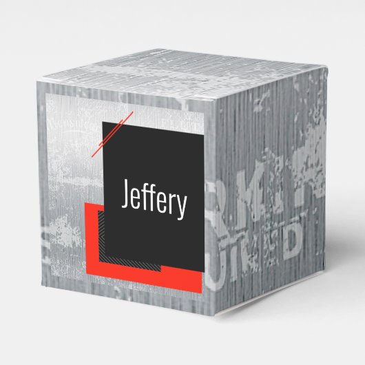 Rood, zwart, zwart en wit krijtstreep print bedankdoosjes (Voorkant Zijde)