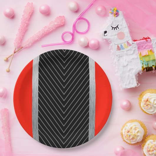 Rood, zwart, zwart en wit papieren bordje (Feest)