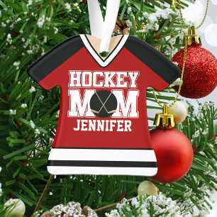 Rood/Zwarte aangepaste Hockey Moeder Jersey Ornament