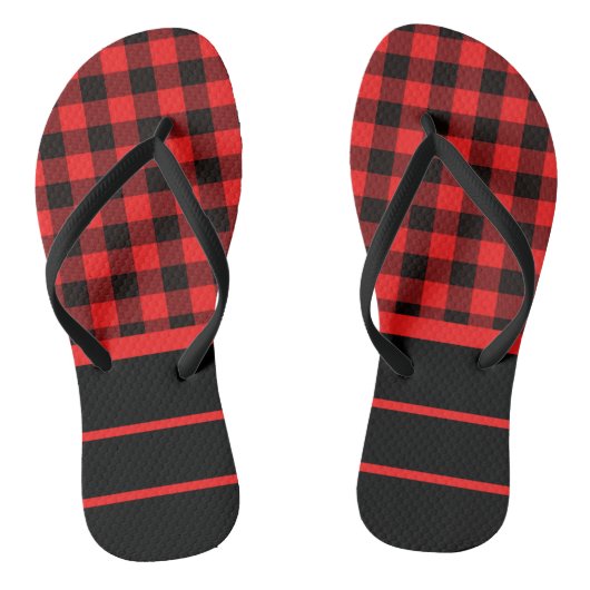 Rood Zwarte Buffalo Checks & Horizontale Strepen Teenslippers (Voetbed)