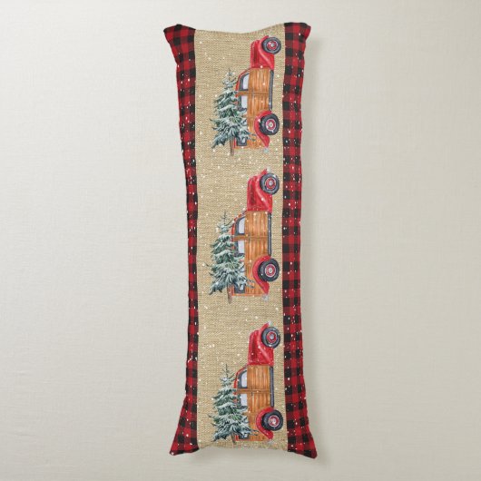 Rood Zwarte Buffalo geruit, Rode Truck en Kerstboo Lichaamskussen (Voorkant Verticaal)