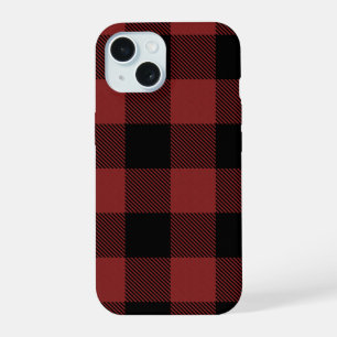 Rood Zwarte Buffalo geruite Plaid iPhone 15 Case