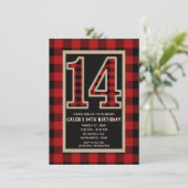 Rood Zwarte Buffalo Plaid 14e 14 Verjaardag Kaart (Staand voorkant)
