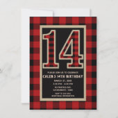 Rood Zwarte Buffalo Plaid 14e 14 Verjaardag Kaart (Voorkant)