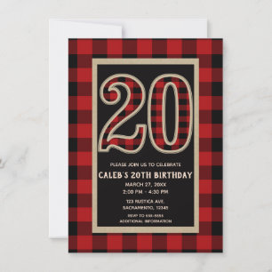 Rood Zwarte Buffalo Plaid 20e 20 Verjaardag Kaart