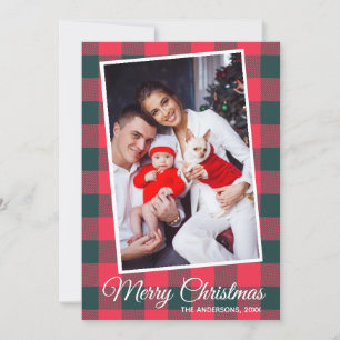 Rood Zwarte Buffalo Plaid Aangepaste Foto Kerstmis Kaart