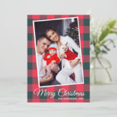 Rood Zwarte Buffalo Plaid Aangepaste Foto Kerstmis Kaart (Staand voorkant)