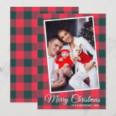 Rood Zwarte Buffalo Plaid Aangepaste Foto Kerstmis Kaart (Voorkant / Achterkant)
