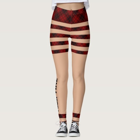 Rood Zwarte Buffalo Plaid Houthakkersstijl Yoga Ti Leggings (Voorkant)
