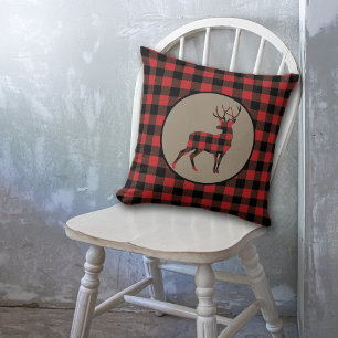 Rood Zwarte Buffalo Plaid Staande Hert Bok Kussen