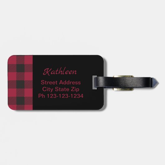 Rood zwarte buffels, geplakt Initiaal monogram che Bagagelabel (Achterkant horizontaal)