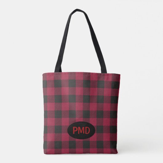 Rood zwarte buffels, geplakt Initiaal monogram che Tote Bag (Achterkant)