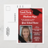 Rood Zwarte College Koffer Feest Foto Uitnodiging Briefkaart (Voorkant / Achterkant)