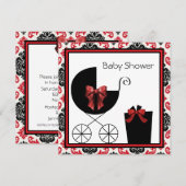 Rood-Zwarte Damast Baby Shower Uitnodigingen (Voorkant / Achterkant)