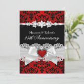 Rood Zwarte Damast Harten Boog 25ste Verjaardag Kaart (Staand voorkant)