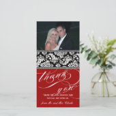 Rood Zwarte Damast Trouw Dank Je Foto Kaart (Staand voorkant)