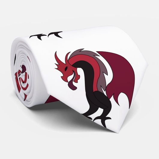 Rood Zwarte Draak Mythologisch Wezen Stropdas (Opgerold)