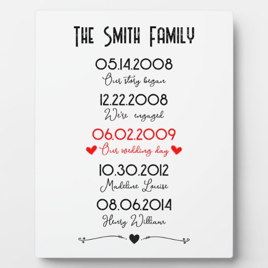 Rood Zwarte Familie Belangrijke Data Herinnering S Fotoplaat (Voorkant)