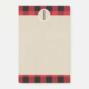 Rood Zwarte Geruite Kraft Landelijke Monogram Begi Post-it® Notes