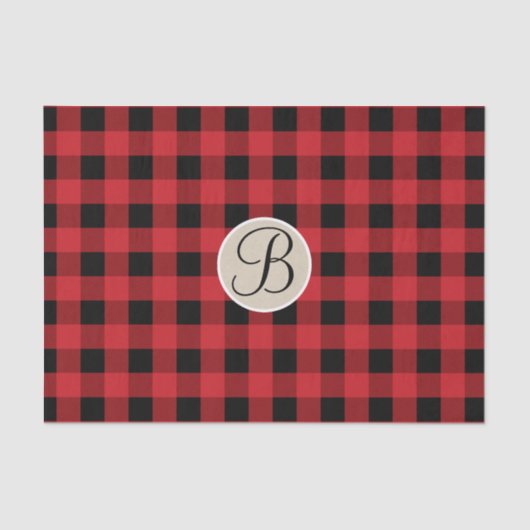 Rood Zwarte Geruite Rustieke Monogram Initiaal Tissuepapier (Voorkant)