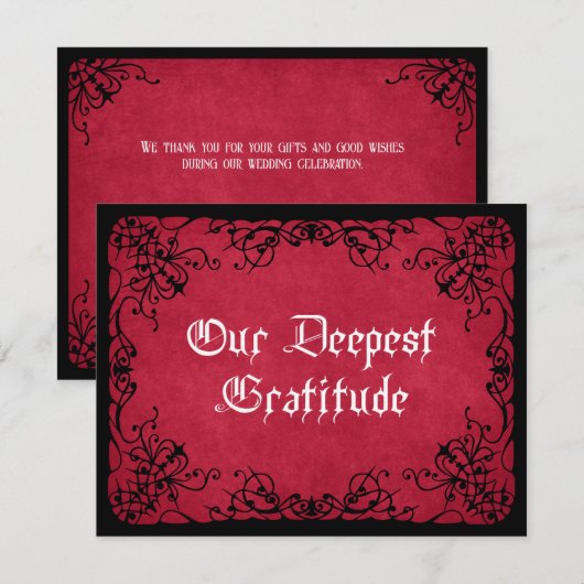 Rood Zwarte Gotische Bruiloft Bedankkaart (Voorkant / Achterkant)