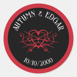 Rood Zwarte Gotische Bruiloft Ronde Sticker
