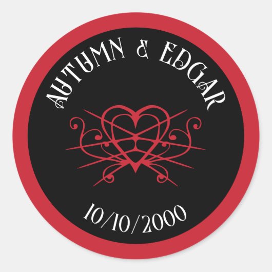 Rood Zwarte Gotische Bruiloft Ronde Sticker (Voorkant)