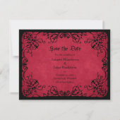 Rood Zwarte Gotische Bruiloft Save The Date (Voorkant)
