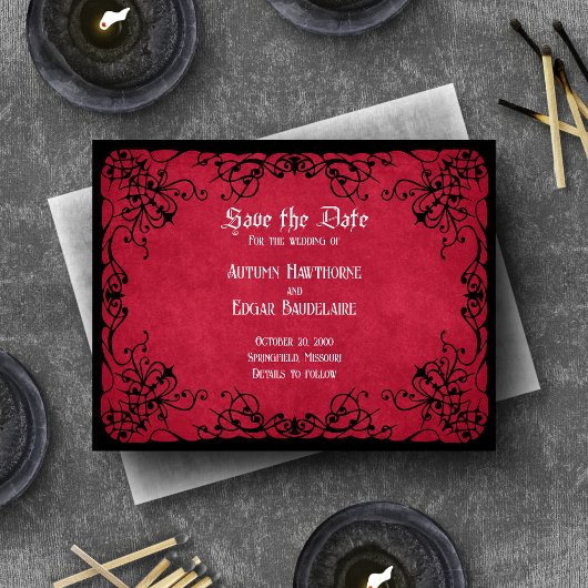 Rood Zwarte Gotische Bruiloft Save The Date