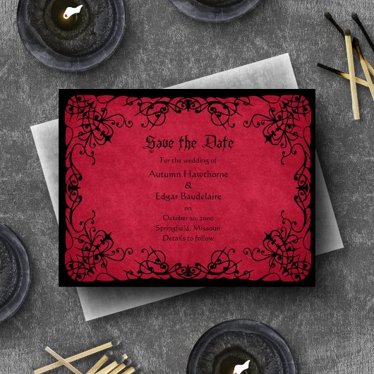 Rood Zwarte Gotische Bruiloft Save The Date