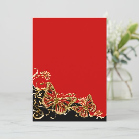 Rood zwarte gouden bruiloft verloving kaart (Staand voorkant)