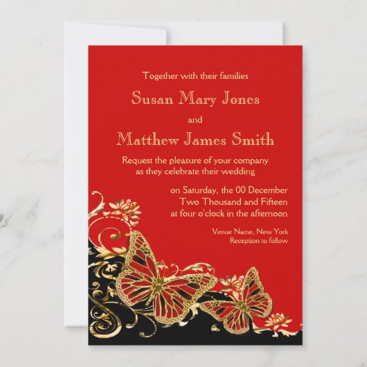 Rood zwarte gouden bruiloft verloving kaart (Achterkant)