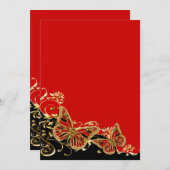 Rood zwarte gouden bruiloft verloving kaart (Voorkant / Achterkant)