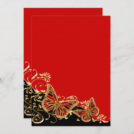 Rood zwarte gouden bruiloft verloving kaart (Voorkant / Achterkant)