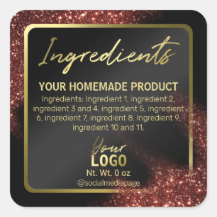 Rood zwarte goudkleurige waslabels met eromheen vierkante sticker