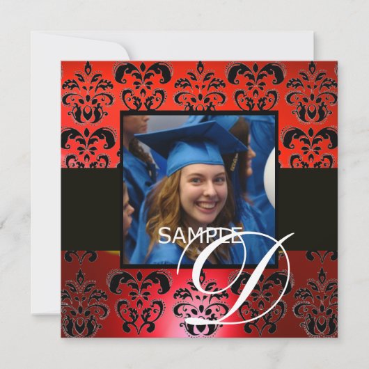 ROOD ZWARTE GRADUATIE DAMAST MONOGRAM wit Kaart (Voorkant)