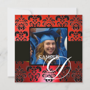 ROOD ZWARTE GRADUATIE DAMAST MONOGRAM wit Kaart