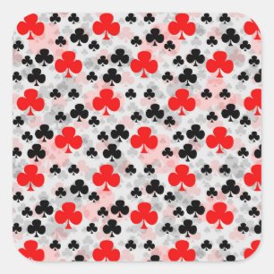 Rood Zwarte Klaver Club Abstract Patroonontwerp Vierkante Sticker