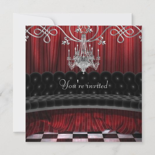 Rood Zwarte Kroonluchter Feest Uitnodiging Sjabloo (Voorkant)