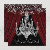 Rood Zwarte Kroonluchter Feest Uitnodigingen (Voorkant / Achterkant)