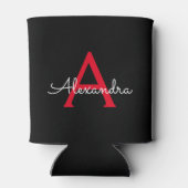 Rood Zwarte Script Meisjesachtig Monogram Naam Blikjeskoeler (Achterkant)