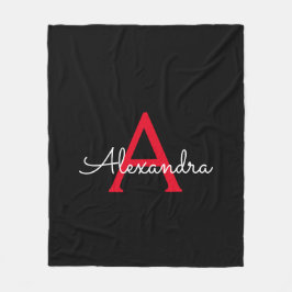 Rood Zwarte Script Meisjesachtig Monogram Naam Fleece Deken