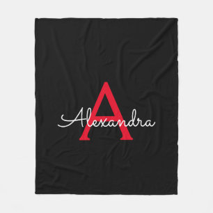 Rood Zwarte Script Meisjesnaam Monogram Fleece Deken