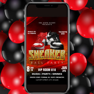 Rood Zwarte Sneaker Bal Feest Uitnodiging Flyer