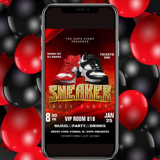 Rood Zwarte Sneaker Bal Feest Uitnodiging Flyer